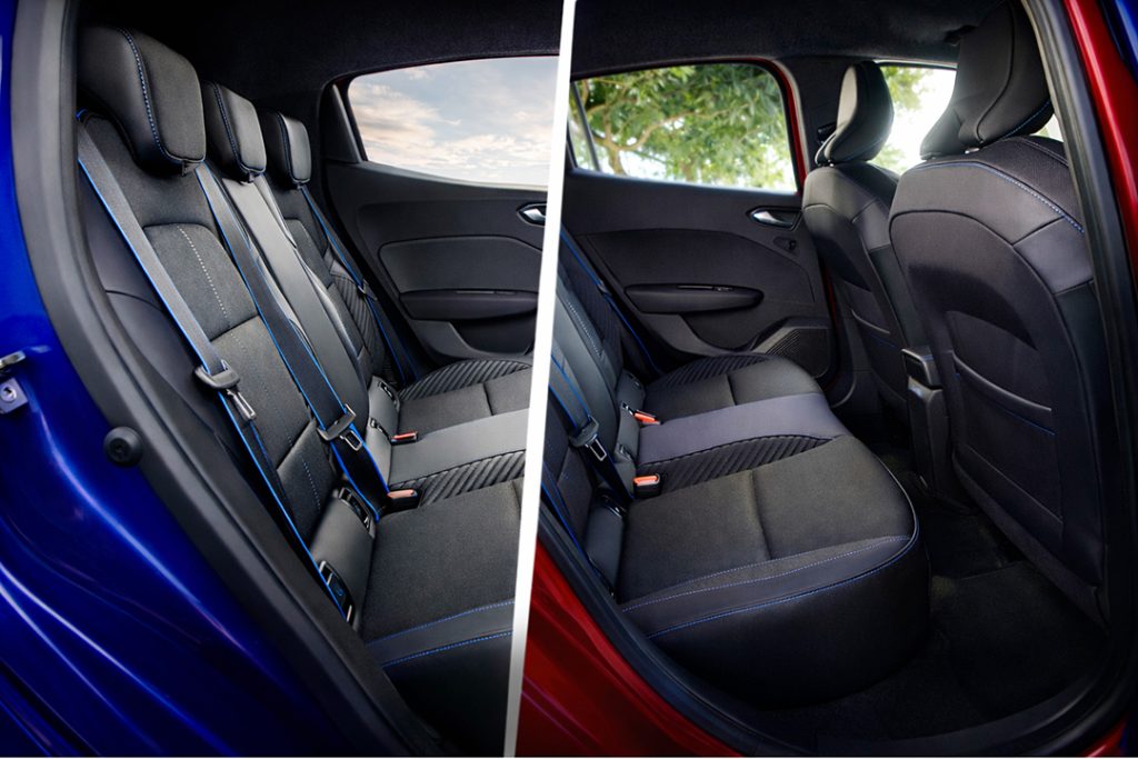Banquette arrière de la Renault Clio 6 et de la Clio 5 en comparaison.