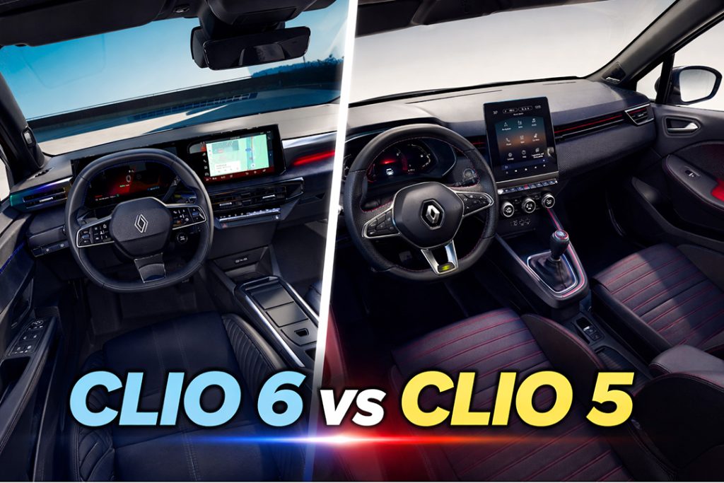 Tableau de bord de la Renault Clio 6 et de la Clio 5 en comparaison.