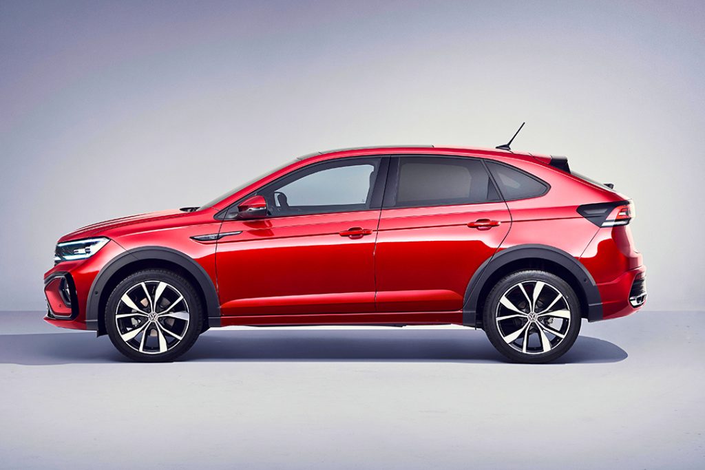 Profil du Volkswagen Taigo mettant en valeur sa silhouette coupée