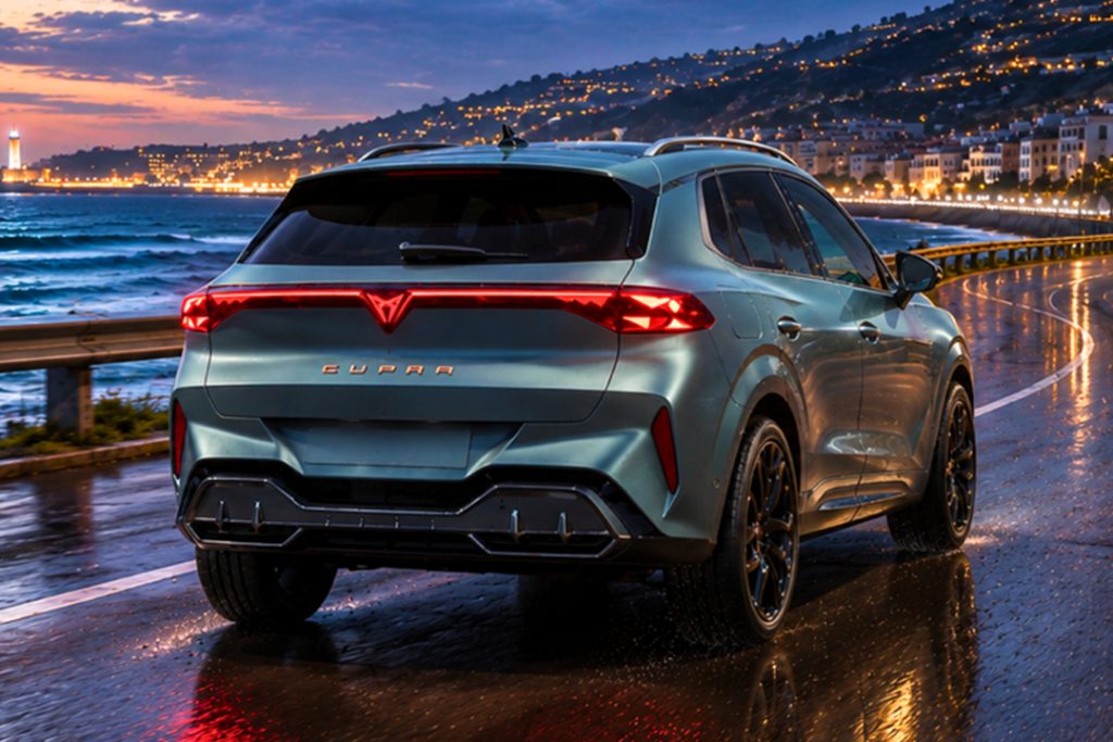Arrière du Cupra Terramar avec signature lumineuse et logo rétroéclairé