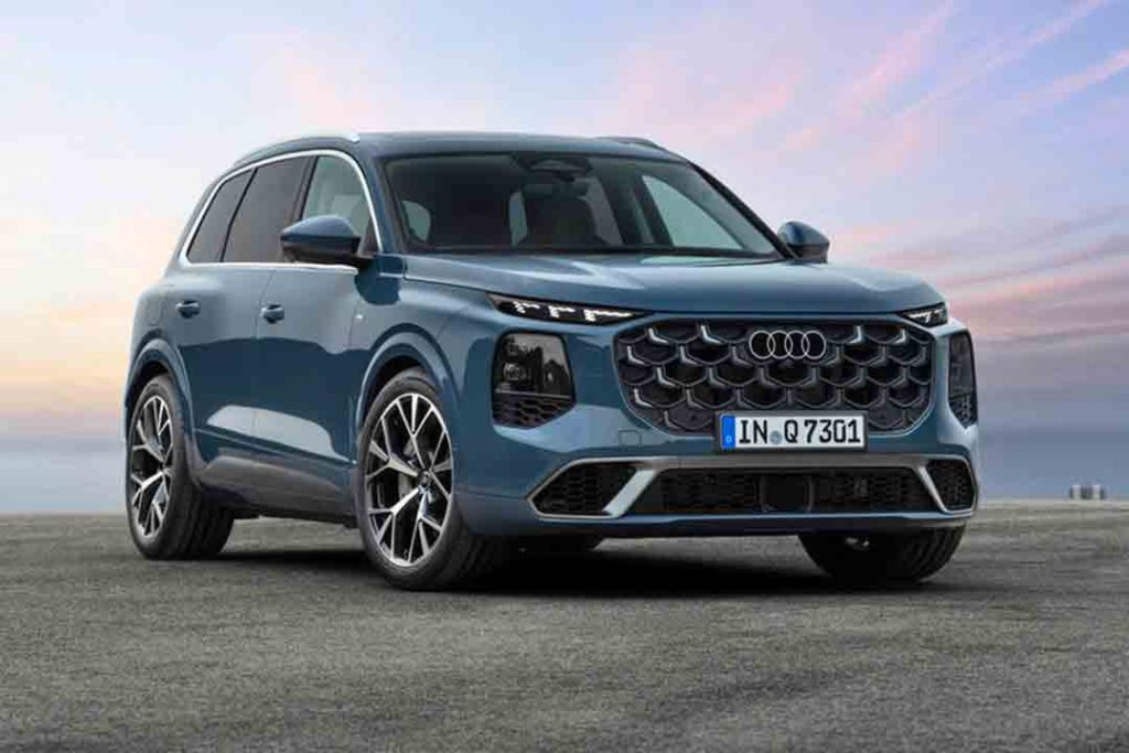 Nouveau Audi Q7 2027 face avant trois quarts SUV premium révélé à l'international